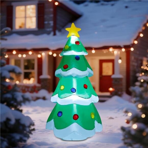 5 FT Inflatable Christmas Tree, LED Light up Xmas Tree Blow up Decorations - Picture 6 of 8